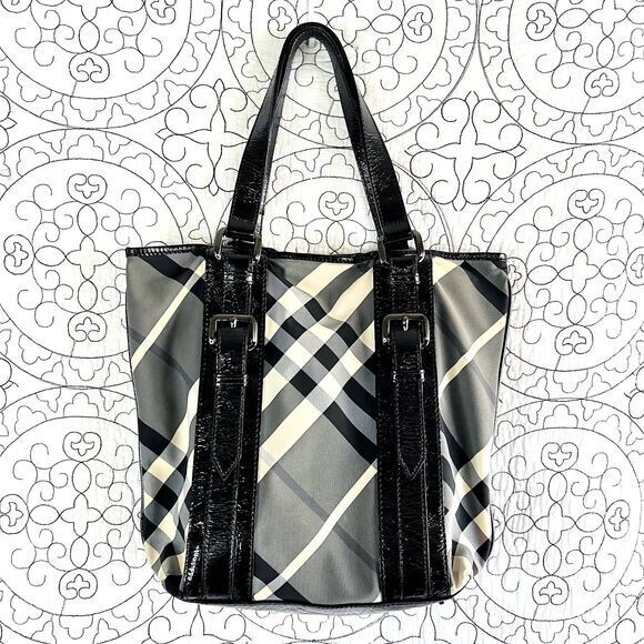 BURBERRY Black Beat Check Victoria Tote‎ Bag - Picture 1 of 15